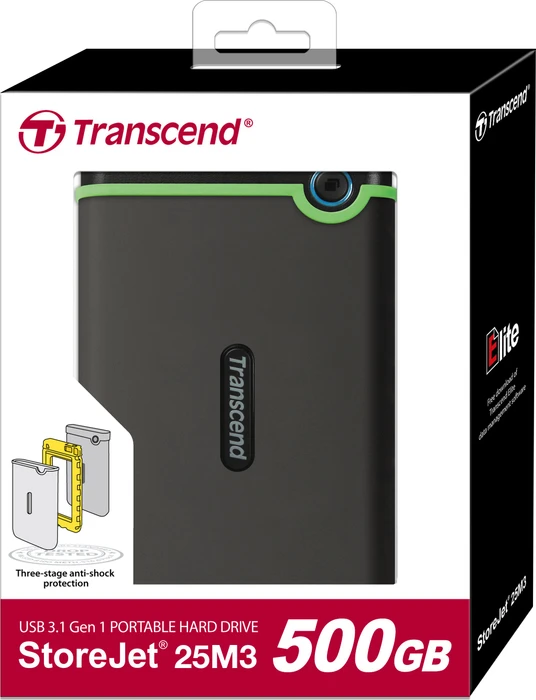 Transcend StoreJet 25M3 Slim, 500GB, USB 3.0 Micro-B