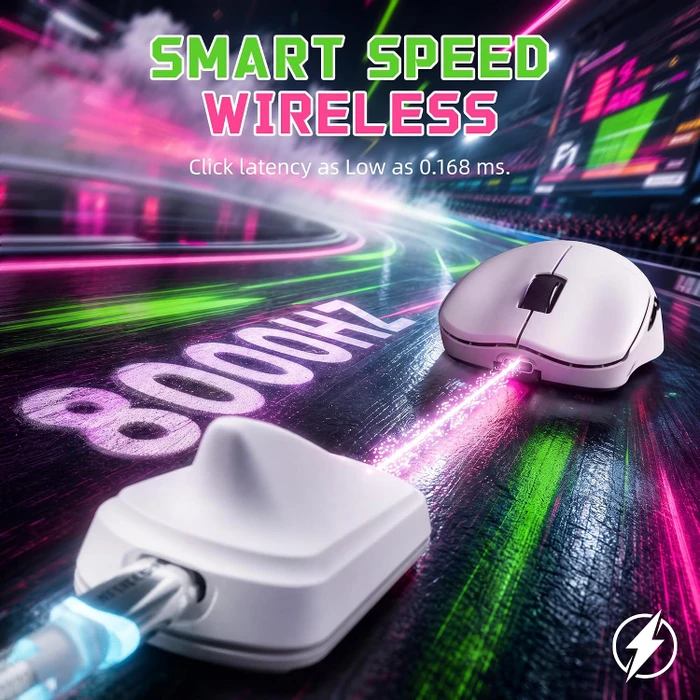 Attack Shark F1 Air 8KHz Wireless, weiß, inkl. C06 Ultra LED Kabel, USB/Bluetooth