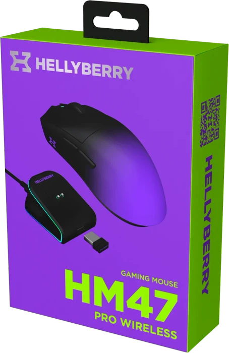 Hellyberry HM47 Pro Wireless Gaming Mouse mit Ladestation, schwarz/violett, USB/Bluetooth