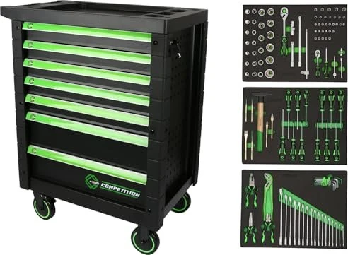 KS Tools Competition Werkzeugwagen schwarz/grün bestückt inkl. 119-tlg. Zubehör