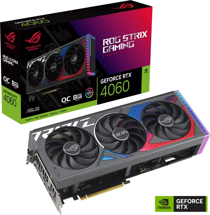 ASUS ROG Strix GeForce RTX 4060 OC, ROG-STRIX-RTX4060-O8G-GAMING, 8GB GDDR6, HDMI, 3x DP