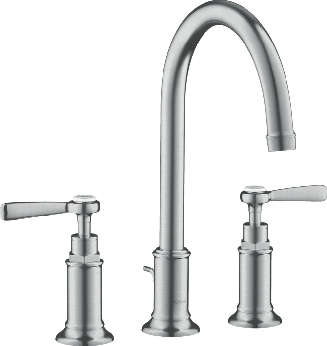 Hansgrohe Axor Montreux 3-Loch Waschtischarmatur 180 mit Hebelgriffen und Zugstangen-Ablaufgarnitur brushed chrome
