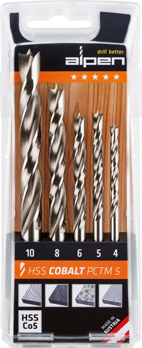 Alpen HSS Cobalt PCTM 5 Holzspiralbohrer-Sortiment, 5-tlg.