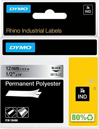 Dymo ID1 Permanent Industrial Rhino Pro Beschriftungsband, 12mm, schwarz/metallic