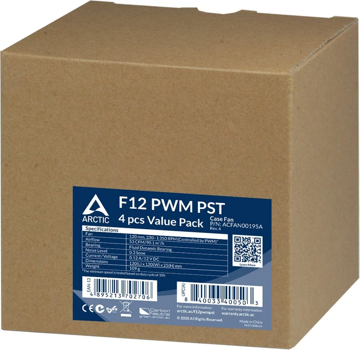 ARCTIC F12 PWM PST schwarz, 120mm, 4er-Pack