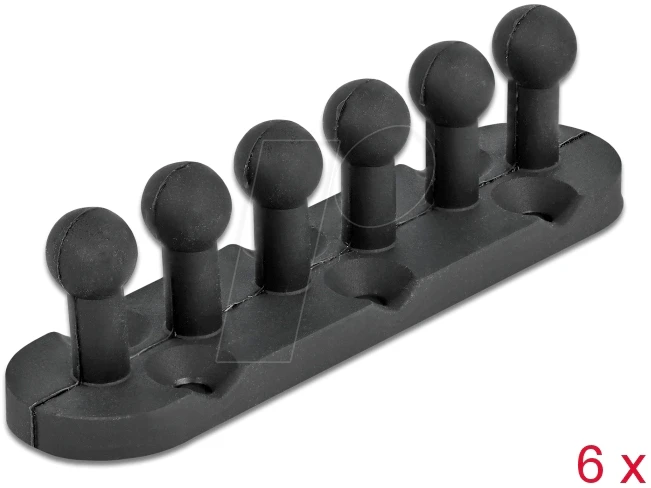 DeLOCK Kabelhalter mit 5 Durchführungen, selbstklebend, schraubbar, schwarz, 6 Stück