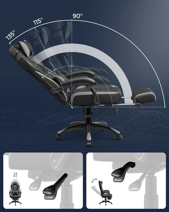 Songmics Gamingstuhl mit Fußstütze, schwarz/grau