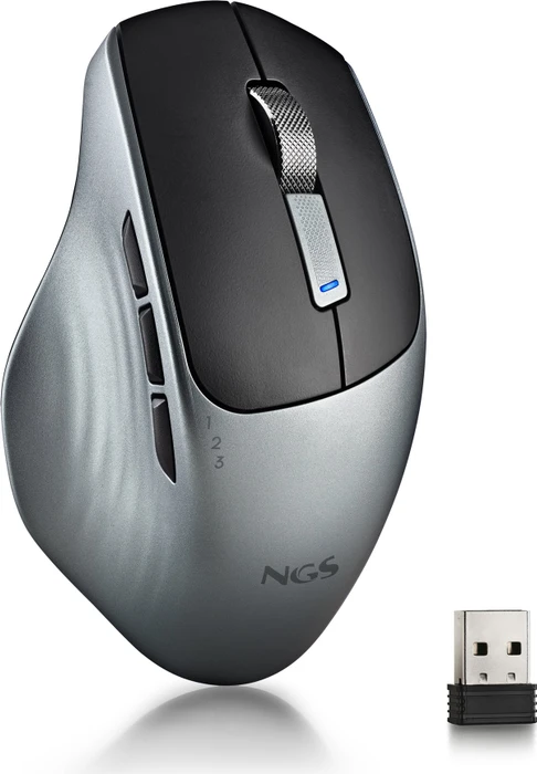 NGS Lush-RB Wireless Rechargeable Multi-Device Mouse schwarz/grau, USB/Bluetooth