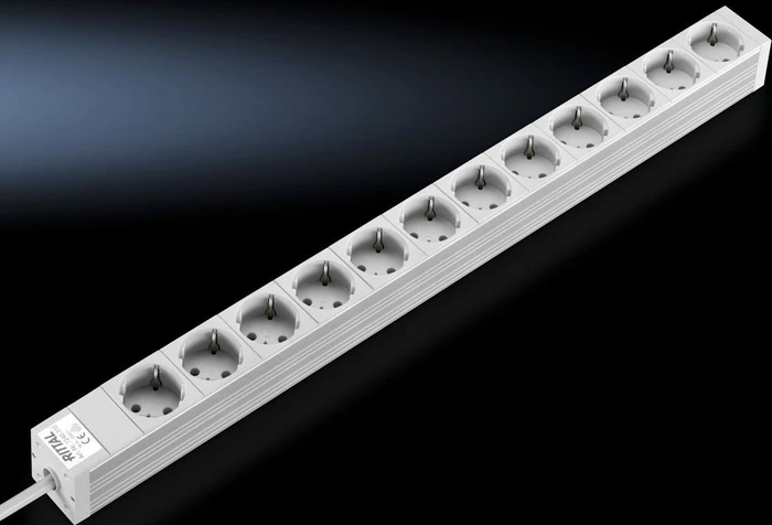 Rittal Steckdosenleiste, 12-fach, inkl. Anschlusskabel, ohne Stecker, 2m, grau