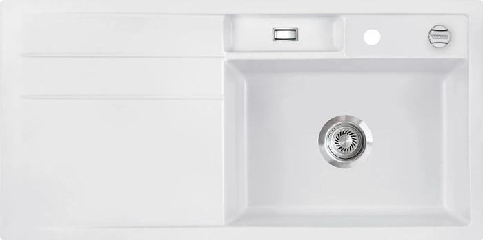 systemceram Bela 100 F Einbau Becken rechts mit Ablauffernbedienung satin