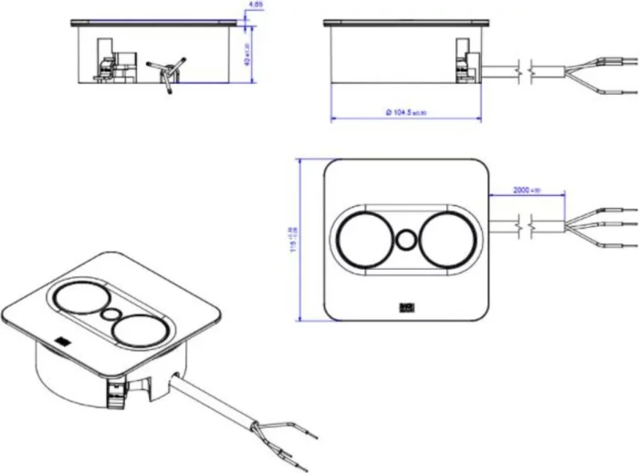 Bachmann Twist 2, 1-fach, 1x USB-Charger A/C, eckig, 2m, Edestahl-Optik
