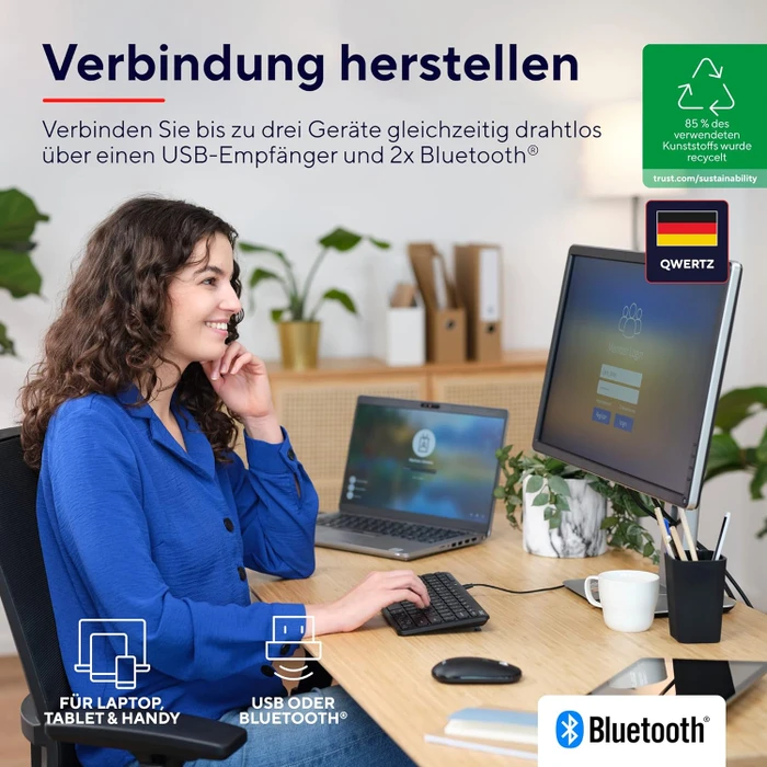 Trust Lyra Compact Wireless Keyboard, schwarz, USB/Bluetooth, DE