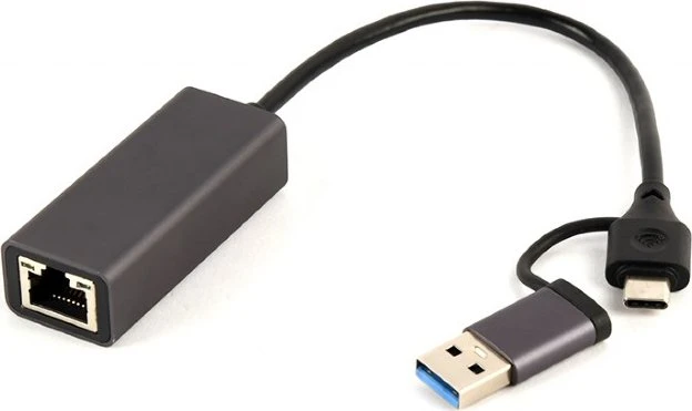 Gembird LAN-Adapter, USB-C/USB-A 3.0 [Stecker]