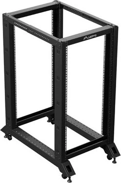 Lanberg Open Rack Series 19" Open Frame Rack 22HE, 4-Pfosten, mit Rollen, Flat Pack, tiefenverstellbar, 550-790mm, RAL 9004, 1000mm tief