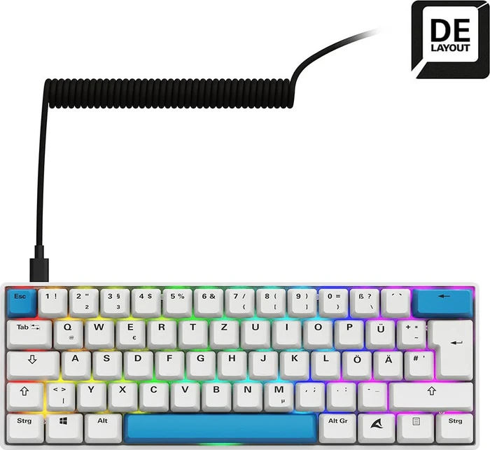 Sharkoon Skiller SGK50 S4 Gen2 PBT, White, LEDs RGB, hot-swap, Gateron G Pro 3.0 YELLOW, USB, DE
