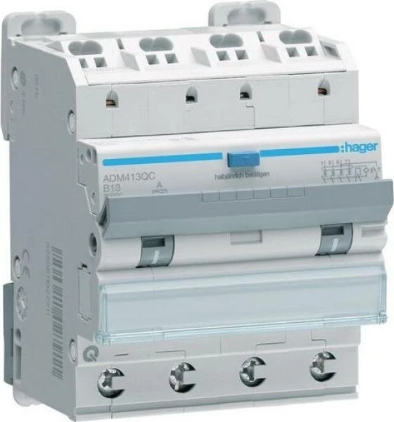 Hager Fehlerstrom-Leitungsschutzschalter 4P 6kA B-13A 30mA Typ A QC/QB