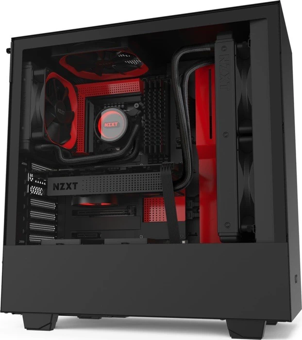 NZXT H510, schwarz/rot, Glasfenster