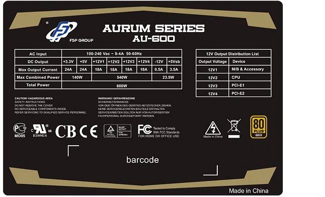FSP Aurum Gold 600W, ATX 2.3