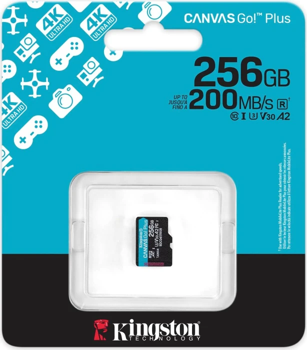 Kingston Canvas Go! Plus Gen4 R200/W160 256GB, UHS-I U3, A2, Class 10
