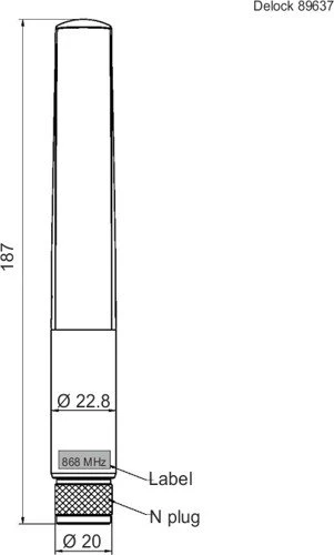 DeLOCK LoRa, 868MHz/ZigBee/Z-Wave Outdoor-Antenne, 2.09dBi, N-Type (Stecker), omnidirektional, schwarz