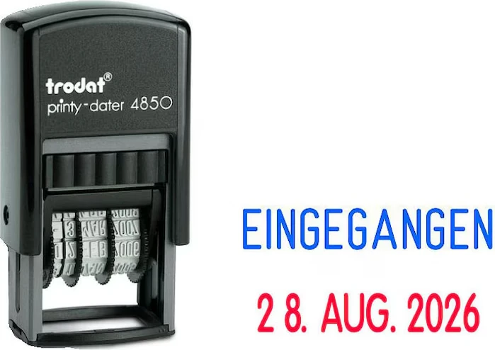 trodat printy-dater 4850/L1 Datumstempel mit Textplatte EINGEGANGEN, 23x12mm, Monat in Buchstaben, schwarz