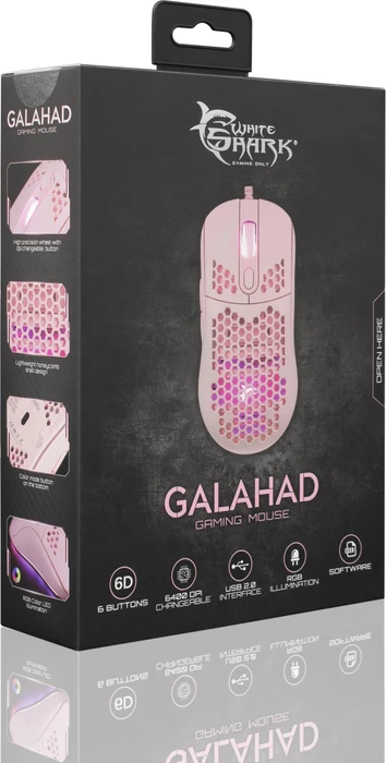 White Shark Galahad Pink Gaming Mouse, rosa, USB