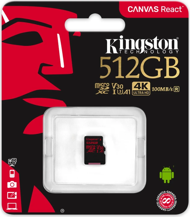 Kingston Canvas React R100/W80 512GB, UHS-I U3, A1, Class 10