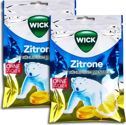 Wick Zitrone & natürliches Menthol Halsbonbons ohne Zucker, 72g