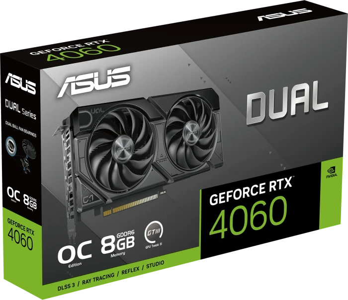 ASUS Dual GeForce RTX 4060 EVO OC, DUAL-RTX4060-O8G-EVO, 8GB GDDR6, HDMI, 3x DP, retail