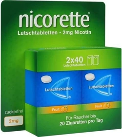 Kenvue Nicorette Fruit 2mg Lutschtabletten, 80 Stück (2x 40 Stück)