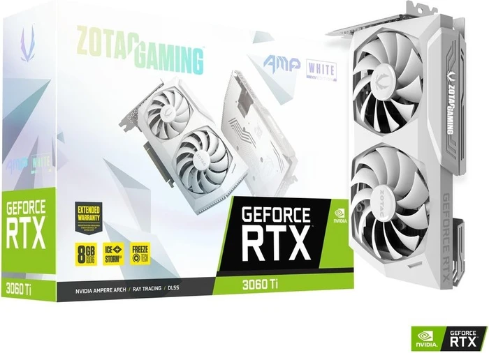 Zotac Gaming GeForce RTX 3060 Ti AMP White Edition LHR, 8GB GDDR6, HDMI, 3x DP