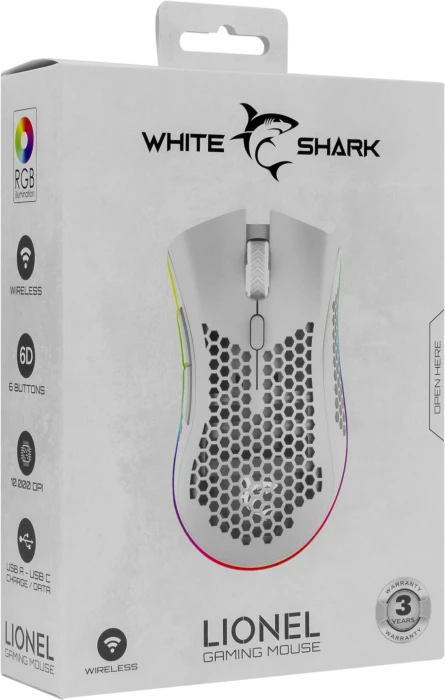 White Shark Lionel White Wireless Gaming Mouse, weiß, USB