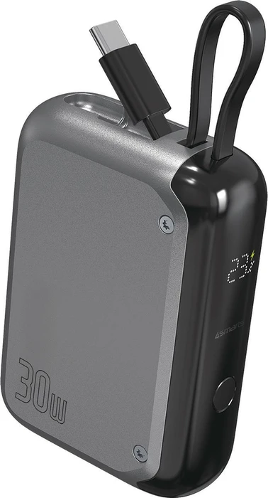 4smarts Powerbank Pocket mit integriertem USB-C Kabel 10000mAh 30W spacegrau
