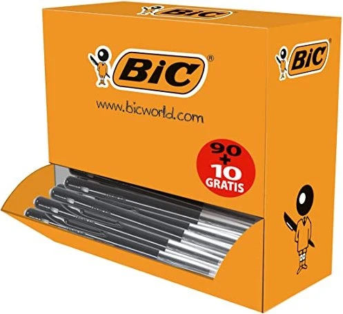 BIC M10 Original 0.4mm Kugelschreiber (Mine) schwarz/transparent, 100er-Pack