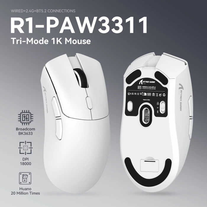 Attack Shark R1 Wireless Gaming Mouse schwarz, USB/Bluetooth
