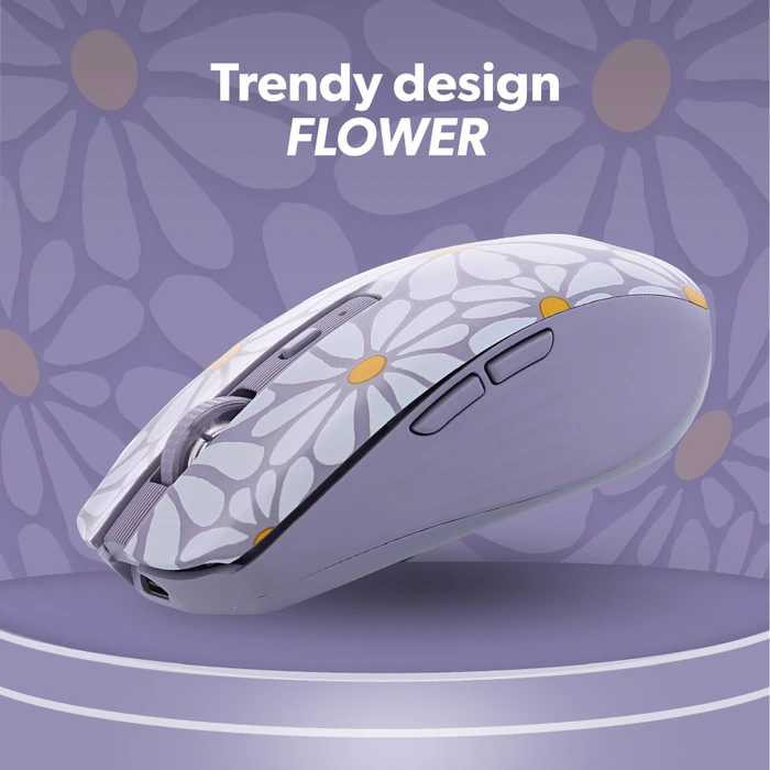 T'nB Rechargeable Bluetooth Wireless Mouse, Flower Exclusiv violett/weiß/gelb, USB/Bluetooth
