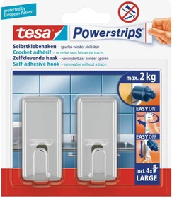tesa Powerstrips Haken large Classic chrom, Klebehaken, 20mm/50mm, 2 Stück