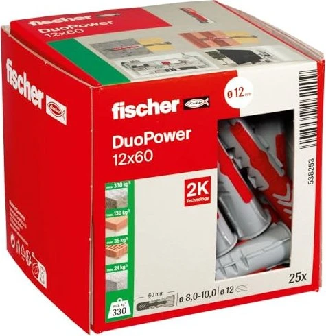 fischer DuoPower 12x60 Universaldübel, 12x60mm, 25 Stück