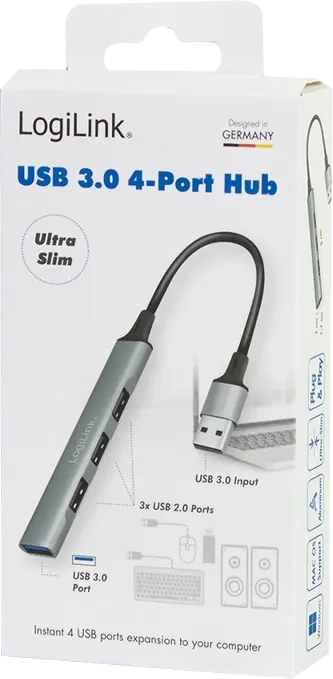 LogiLink 4-Port Slim-Hub, 1x USB-A 3.0/3x USB-A 2.0, USB-A 3.0 [Stecker]
