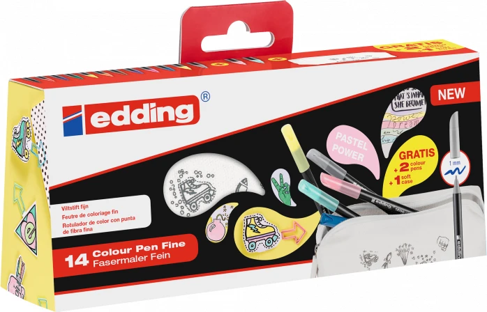 edding 1200 pastell sortiert, 14er-Set, Metalletui