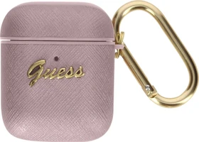Guess Airpods 1 und 2 Hülle Saffiano Script Metal rosa