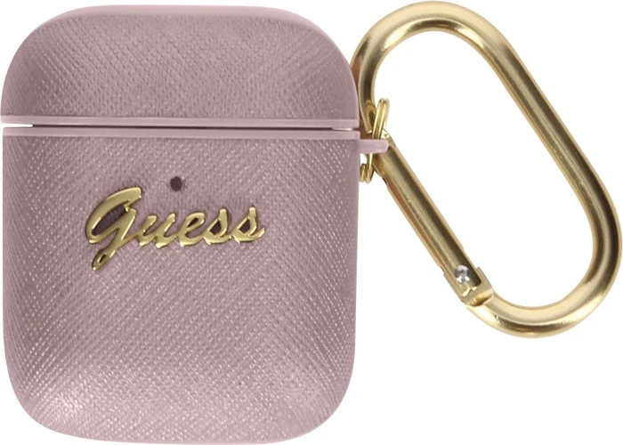 Guess Airpods 1 und 2 Hülle Saffiano Script Metal rosa