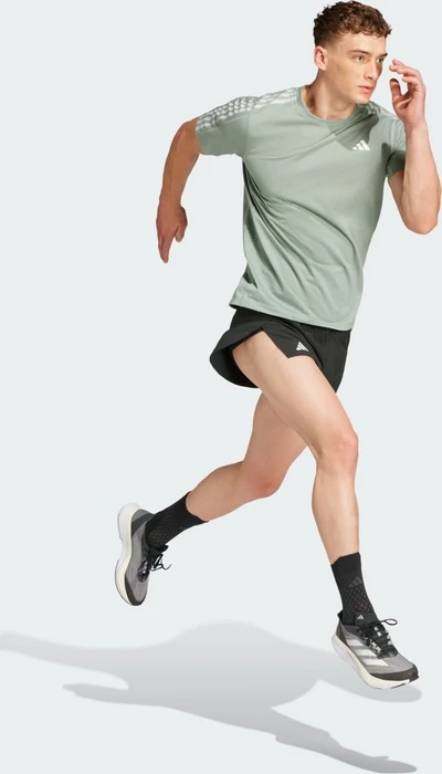 adidas Own The Run 3-Streifen Laufshirt kurzarm silver green (Herren)