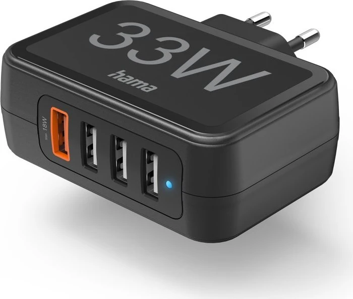Hama Schnellladegerät 4 Ports Qualcomm 3.0 4x USB-A 33W schwarz