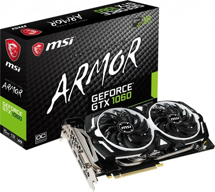 MSI GeForce GTX 1060 Armor 6GD5X OC, 6GB GDDR5X, DVI, HDMI, 3x DP