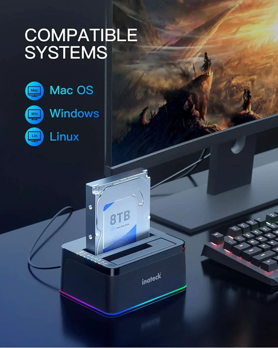 Inateck RGB Festplatten Dockingstation mit Offline-Klonfunktion, USB-B 3.0