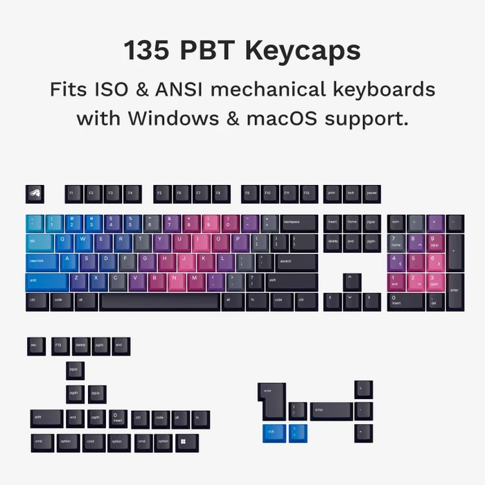Glorious GPBT Gradient V2 Keycaps, Kunststoff (PBT), Afterparty, mehrfarbig, 135 Tasten, ANSI-US