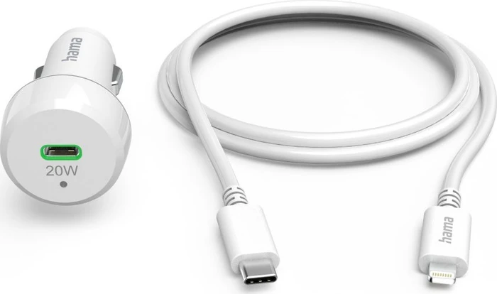Hama Auto-Schnellladegerät mit Ladekabel Lightning PD 20W 1m weiß