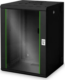 Digitus Professional Unique Serie Wandschrank 16HE, zweiteilig, schwenkbar, Sicherheitsglastür, IP2X, schwarz, 600mm tief