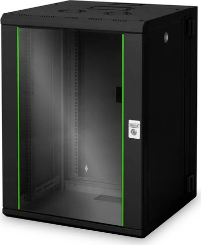 Digitus Professional Unique Serie Wandschrank 16HE, zweiteilig, schwenkbar, Sicherheitsglastür, IP2X, schwarz, 600mm tief